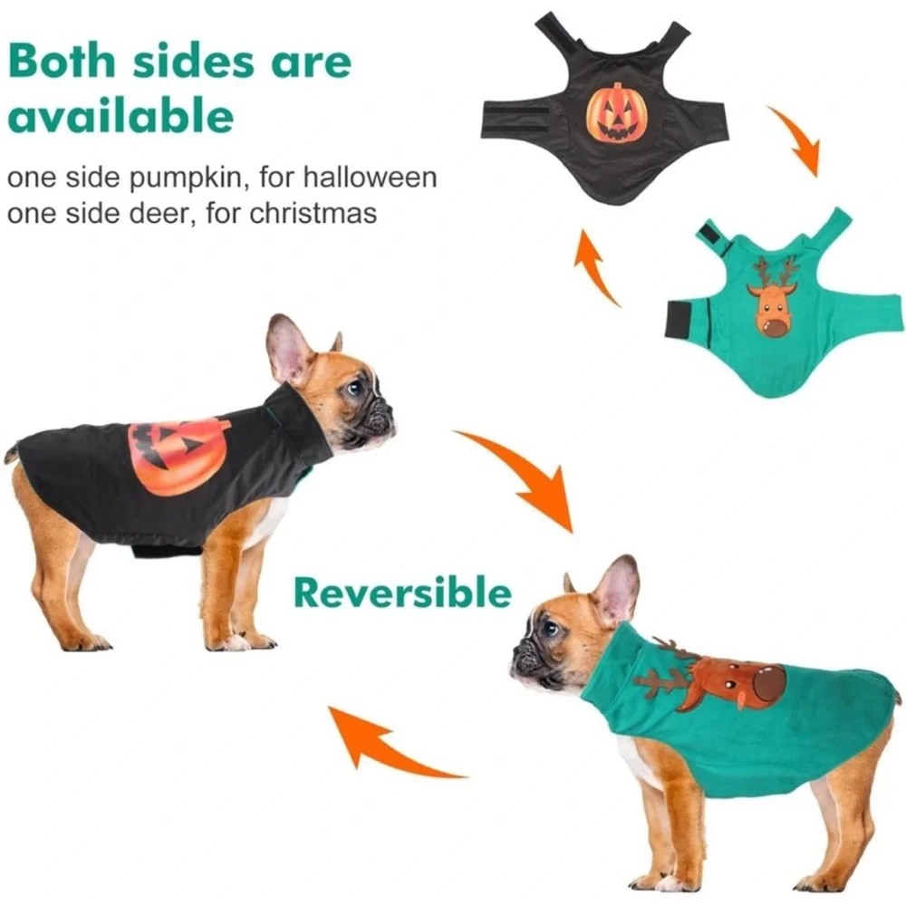 Reversible Waterproof Halloween / Christmas Dog Coat / Costume Holiday Vest